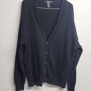 Forever 21 Vintage Mens Black Minimalist Big Button Down Cardigan SzL Handsome